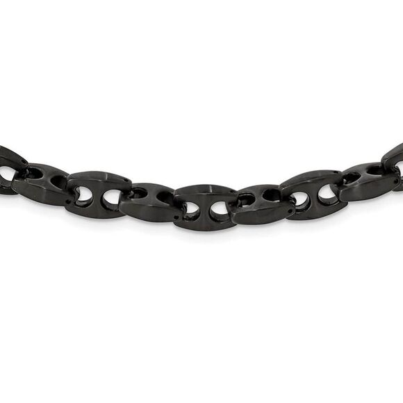 Mens 8mm Black Plated Stainless Steel Anchor Chain Necklace, 24 Inch - Picture 2 of 7